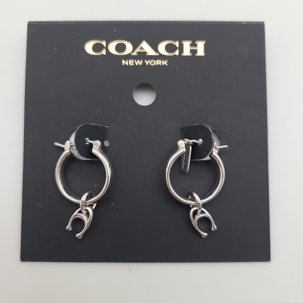 Coach Signature Huggie Danfle Charm Earrings F67083 Silver